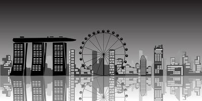 Singapur inteligente paisaje urbano inteligente edificio automatización noche futurista negocio concepto. web en línea azul color futuro tecnología. urbano bandera cielo silueta antecedentes .vector ilustración vector