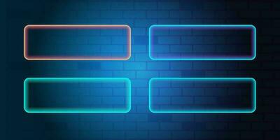 rectangle neon illustration lighting frame with blue brick background. vector for technology and finance concept and education for future