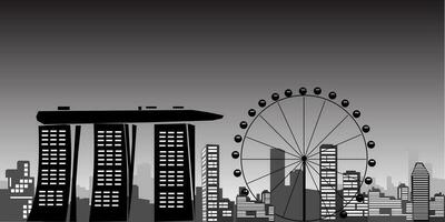 Singapur inteligente paisaje urbano inteligente edificio automatización noche futurista negocio concepto. web en línea azul color futuro tecnología. urbano bandera cielo silueta antecedentes .vector ilustración vector