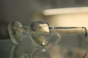 Close-up of glasses, eyeglass progressive lenses photo