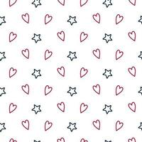 Seamless pattern, hand drawn, doodle, star, hearts,  4th of July, independence day, cake, candles, freedom, President Day, celebration, national, party, greeting, festive, stripes, July, v vector