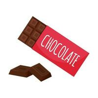 chocolate en el paquete y cuadrícula, piezas de chocolate. dulce, insalubre alimento. dulces, postre, golosinas color vector ilustración en dibujos animados plano estilo. aislado en un blanco antecedentes.