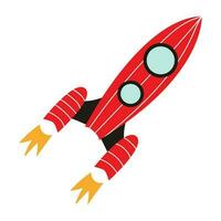 Vector space rocket. Red rocket. Isolated object on white background.