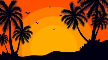 Summer tropical backgrounds set with palms. Palm tree silhouette. The island with palm trees. Summer vector