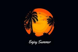 Silhouette palm summer background vector
