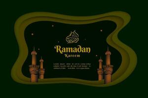 Minimalist ramadan kareem greeting card in papercut vector illustration