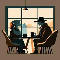 2 people are drinking coffee and talking photo