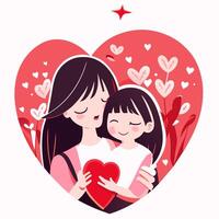 Happy Mother's day character design vector. Flat hand drawn style mom hugging daughter in her arm. Mother's day photo