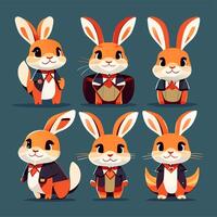 Vector set of cute rabbits in cartoon style. Bunny pet silhouette in different poses. photo