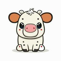 linda dibujos animados un vaca en blanco antecedentes vector