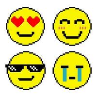 Emotion emoji pixel art, Pixel art emoji icon set vector