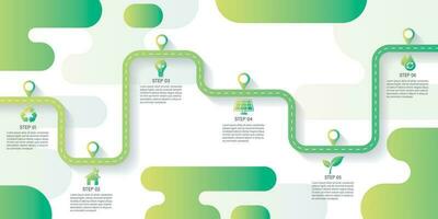 la carretera mapa ecología infografia modelo. salvar energía y ambiente concepto. lata ser usado para proceso, presentaciones, disposición, pancarta, infografía. vector ilustración en plano estilo moderno diseño.