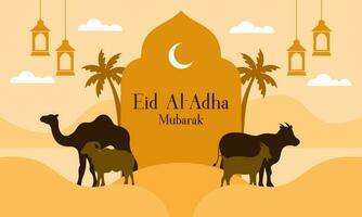 Celebrate Eid Al Adha Mubarak Islamic Background with Qurban Animals vector