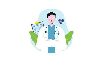 Doctor Character with Stethoscope Vector Illustration. Medical Treatment Concept