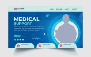 Health care and medical support landing page template vector