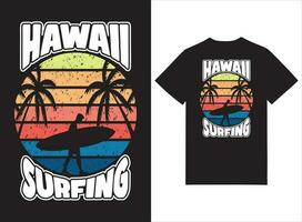 Hawaii Surfing Summer Beach T shirt Design Vector