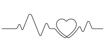 romantic minimalism heartbeat pulse in continuous line drawing - symbol of love and rhythm vector