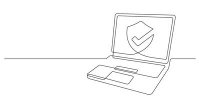 one line minimalism laptop vector.online secure and data encryption concept vector