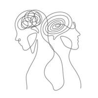 bipolar disorders two human brains two personality in continuous line drawing vector