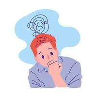 depressed man with stressful and confusion rest chin in hand pose action vector