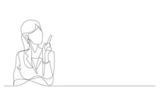 young business woman pointing finger up having an idea in one line drawing vector