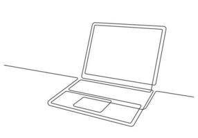 Minimalism one line Laptop on Desk vector.Diagonal View.Modern Art. vector