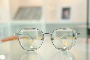 Glasses progressive lens, close-up of eyeglass photo