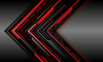 Abstract black arrow red light cyber circuit shadow direction geometric on grey metallic design modern futuristic background vector