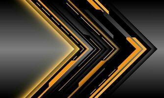 Abstract black arrow yellow light cyber circuit shadow direction geometric on grey metallic design modern futuristic background vector