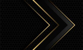 Abstract black glossy gold arrow direction  geometric on dark circle mesh design modern luxury futuristic background vector