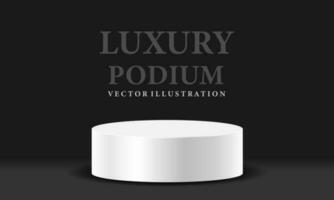 Realistic white cylinder 3D black room pedestal podium minimal scene product display presentation stage for showcase vector