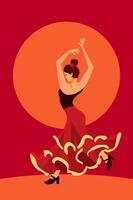 Flamenco dancing poster. Copy space for text. Flat vector illustration