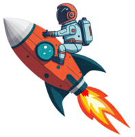 Astronaut riding on rocket isolated. Cartoon illustration style. AI generated png