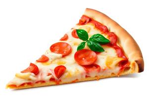 Slice of fresh Pizza isolated on white background. photo