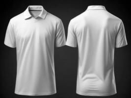 hombres blanco camiseta Bosquejo en blanco color aislado en negro antecedentes. frente y espalda vista. ai generativo foto