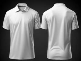 Men Blank T-Shirt Mockup in white color isolated on black background. Front and back view. photo