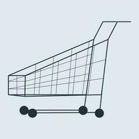 Graphic vector illustration of a shopping cart on a blue background.
