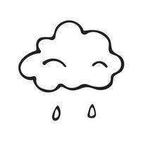 Graphic vector illustration of a cloud with rain on a white background.