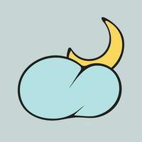 Graphic vector illustration of a cloud with a moon on a gray background.