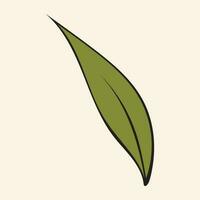 Graphic vector illustration of a green leaf on a beige background.