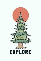 The sturdy pines tree and the red sun vector outdoor illustration