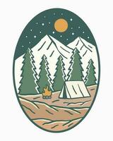 Happy camping in the mountain vintage vector illustration