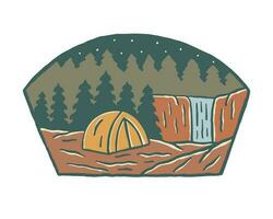 Happy camping in the mountain vintage vector illustration