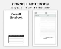 Cornell Or Notebook, Low Content logbook Template vector