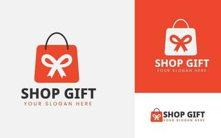 Shop gift logo with bag, Gift logo concept vector template