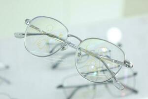 Eyeglass in optical shop, glasses progressive lens photo