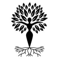 Woman and tree abstract vector icon design. Nature and growth flat icon.