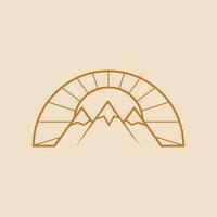 Mountain and sun bohemian vector logo design. Geometric concept flat icon.