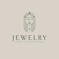 Jewelry vector logo design. Geometric woman portrait logotype. Beauty industry logo template.