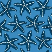 Starfish seamless pattern in white, blue and sand colours. Star fish repeat pattern. Summer beach abstract background. vector